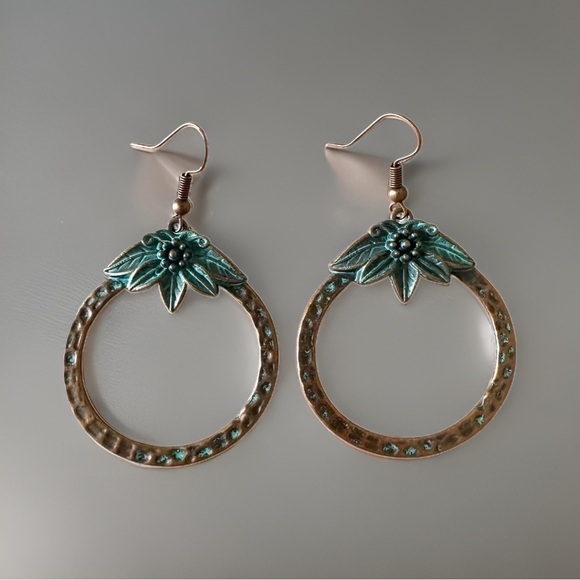 Vintage Style Large Round Dangle Hoop Earrings Bronze Tone - Picture 1 of 5